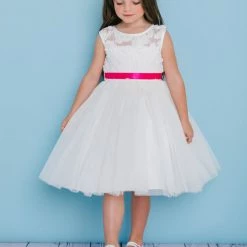Rosebuds 5136 Short Knee Length Flared Flower Girl Dress Sheer BNeckline