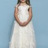 Rosebuds 5137 Long Sheer Cap Sleeve Flower Girl Dress Floral Applique