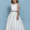 Long Sleeve Dresses Rosebuds 5139 Long Pleated Satin Flower Girl Dress Bling Belt First Communion