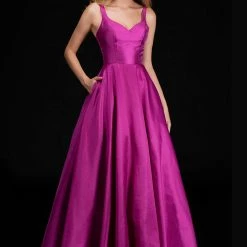 Discontinued Ballgown Dresses Nina Canacci 5155 Shimmer V Neck A Line Prom Dress Pockets Evening Gown 2020