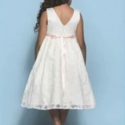 Rosebuds 5124 Tea Lngth Satin & Lace Flower Girl Dress Crystal Ribbon Gown