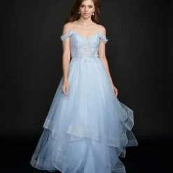 In Stock Nina Canacci 5205 Size 4 Long Sheer Ruffle Ballgown Prom Dress Off The Shoulder Bridal Gown