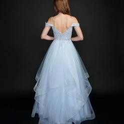 In Stock Nina Canacci 5205 Size 4 Long Sheer Ruffle Ballgown Prom Dress Off The Shoulder Bridal Gown