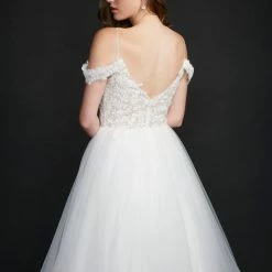 Ballgown Dresses Nina Canacci 5205 Long Sheer Ruffle Ballgown Prom Dress Off The Shoulder Bridal Gown