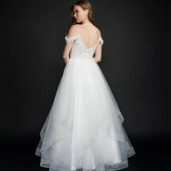 In Stock Ballgown Dresses Nina Canacci 5205 Size 12 Long Sheer Ruffle Ballgown Off The Shoulder Bridal Gown Dress