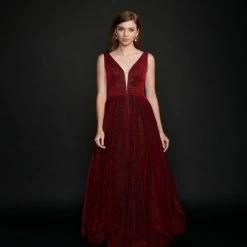 In Stock Nina Canacci 5208 Size 16 Long Ballgown Prom Pageant Gown Shimmer Dress V Neck