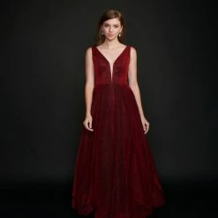 Nina Canacci 5208 Long Ballgown Prom Pageant Gown Shimmer Dress V Neck