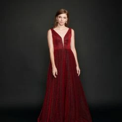 Nina Canacci 5208 Long Ballgown Prom Pageant Gown Shimmer Dress V Neck