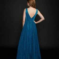 Nina Canacci 5208 Long Ballgown Prom Pageant Gown Shimmer Dress V Neck