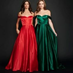 In Stock Nina Canacci 5214 Size 12,14,16,20 Long Satin Off The Shoulder Ballgown Prom Dress Pageant Gown Pockets Ballgown Dresses