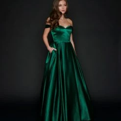 In Stock Nina Canacci 5214 Size 12,14,16,20 Long Satin Off The Shoulder Ballgown Prom Dress Pageant Gown Pockets Ballgown Dresses