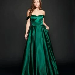 In Stock Nina Canacci 5214 Size 12,14,16,20 Long Satin Off The Shoulder Ballgown Prom Dress Pageant Gown Pockets Ballgown Dresses