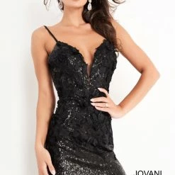 In Stock Backless Dresses Jovani 05282 Size 6 Black Short Fitted Backless Cocktail Dress Floral Appliques Sequin Gown 13 In Stock Backless Dresses Jovani 05282 Size 6 Black Short Fitted Backless Cocktail Dress Floral Appliques Sequin Gown