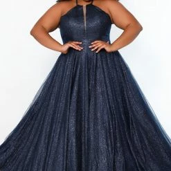 Ballgown Dresses Sydney's Closet SC7323 Glitter Tulle Prom Dress A Line High Neckline Ball Gown SC 7323