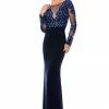In Stock Precious Formals 53005 Navy Size 14 Long Sheer Lace Evening Dress Prom Backless Backless Dresses