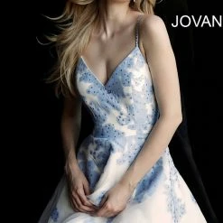 Jovani 53204 Homecoming Ivory Light Blue Fit And Flare V Neck Homecoming Dress