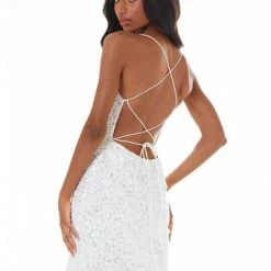 Ashleylauren Ashley Lauren 4395 Lilac Cocktail Dress Sequins With Lace Up Back Homecoming Dress