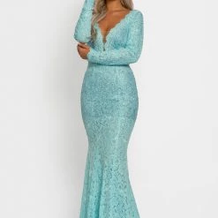 Discontinued Johnathan Kayne 2053 Embellished Lace Prom Dress Long Sleeve Wedding Dress Pageant Gown