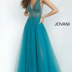 Jovani 54873 Embellished Bodice Plunging Neckline A Line Prom Dress