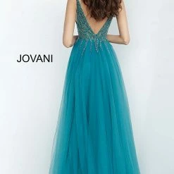 Jovani 54873 Embellished Bodice Plunging Neckline A Line Prom Dress