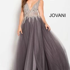 Jovani 54873 Embellished Bodice Plunging Neckline A Line Prom Dress