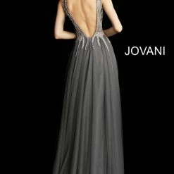 Jovani 54873 Embellished Bodice Plunging Neckline A Line Prom Dress