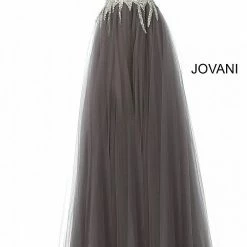 Jovani 54873 Embellished Bodice Plunging Neckline A Line Prom Dress