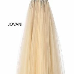 Jovani 54873 Embellished Bodice Plunging Neckline A Line Prom Dress