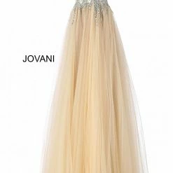 Jovani 54873 Embellished Bodice Plunging Neckline A Line Prom Dress