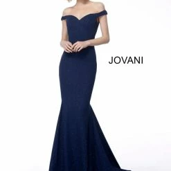 Jovani 55187 Off The Shoulder Glitter Mermaid Prom Dress Pageant Gown Fitted Mermaid Dresses