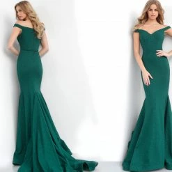 Jovani 55187 Off The Shoulder Glitter Mermaid Prom Dress Pageant Gown Fitted Mermaid Dresses