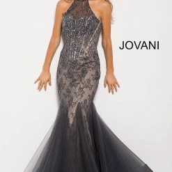 Discontinued Jovani 55261 High Neckline Embellished Mermaid Prom Dress