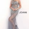 Long Sleeve Dresses Jovani 55567 One Shoulder Strap Prom Dress Sheer Embellished Evening Gown