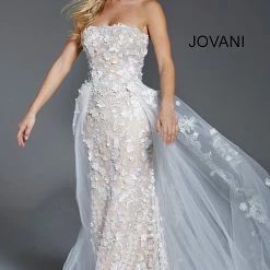 Jovani 55616 Floral Applique Strapless Evening Gown Ballgown Dresses