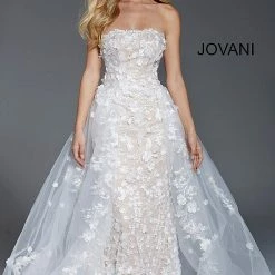 Jovani 55616 Floral Applique Strapless Evening Gown Ballgown Dresses