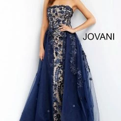 Jovani 55616 Floral Applique Strapless Evening Gown Ballgown Dresses
