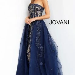Jovani 55616 Floral Applique Strapless Evening Gown Ballgown Dresses
