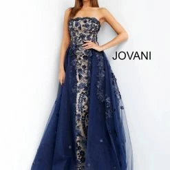 Jovani 55616 Floral Applique Strapless Evening Gown Ballgown Dresses