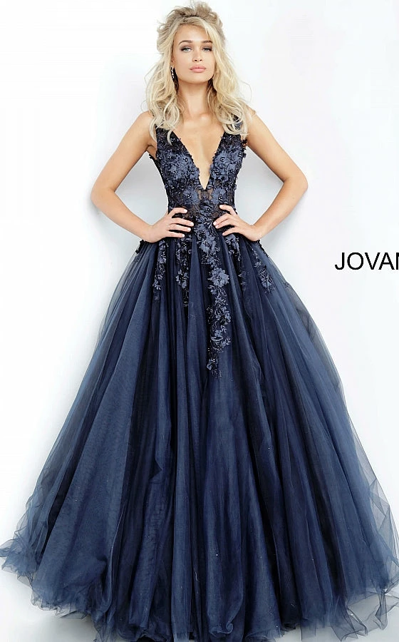 Jovani 55634 Floral Appliques Prom Dress Ballgown Lace Tulle Long V Neck 3 Jovani 55634 Floral Appliques Prom Dress Ballgown Lace Tulle Long V Neck