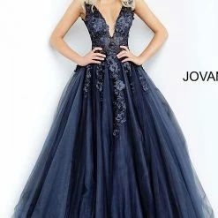 In Stock Jovani 55634 Floral Appliques Prom Dress Size 6 Lace Ballgown Wedding Gown Formal Sheer