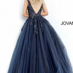 Jovani 55634 Floral Appliques Prom Dress Ballgown Lace Tulle Long V Neck 48 Jovani 55634 Floral Appliques Prom Dress Ballgown Lace Tulle Long V Neck