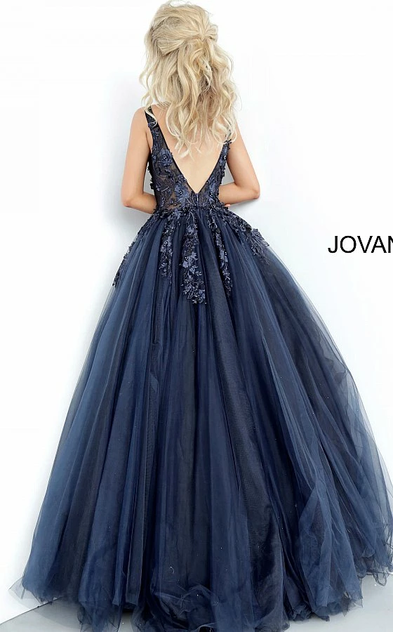 Jovani 55634 Floral Appliques Prom Dress Ballgown Lace Tulle Long V Neck 24 Jovani 55634 Floral Appliques Prom Dress Ballgown Lace Tulle Long V Neck