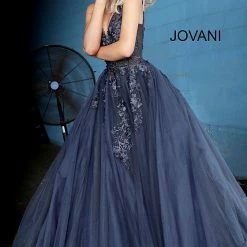 Jovani 55634 Floral Appliques Prom Dress Ballgown Lace Tulle Long V Neck 50 Jovani 55634 Floral Appliques Prom Dress Ballgown Lace Tulle Long V Neck
