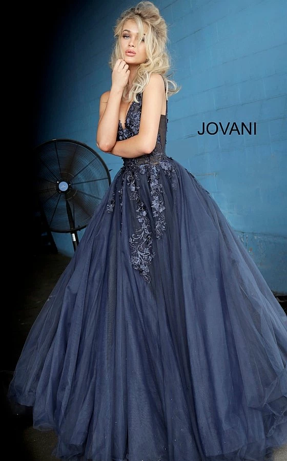 Jovani 55634 Floral Appliques Prom Dress Ballgown Lace Tulle Long V Neck 25 Jovani 55634 Floral Appliques Prom Dress Ballgown Lace Tulle Long V Neck