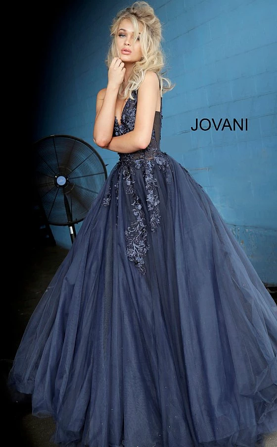 Jovani 55634 Floral Appliques Prom Dress Ballgown Lace Tulle Long V Neck 29 Jovani 55634 Floral Appliques Prom Dress Ballgown Lace Tulle Long V Neck
