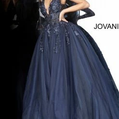 In Stock Jovani 55634 Floral Appliques Prom Dress Size 6 Lace Ballgown Wedding Gown Formal Sheer