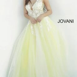 Jovani 55634 Floral Appliques Prom Dress Ballgown Lace Tulle Long V Neck 46 Jovani 55634 Floral Appliques Prom Dress Ballgown Lace Tulle Long V Neck