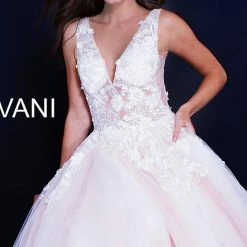 In Stock Jovani 55634 Floral Appliques Prom Dress Size 6 Lace Ballgown Wedding Gown Formal Sheer