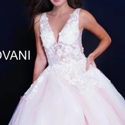 In Stock Jovani 55634 Floral Appliques Prom Dress Size 6 Lace Ballgown Wedding Gown Formal Sheer