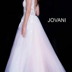 Jovani 55634 Floral Appliques Prom Dress Ballgown Lace Tulle Long V Neck 48 Jovani 55634 Floral Appliques Prom Dress Ballgown Lace Tulle Long V Neck